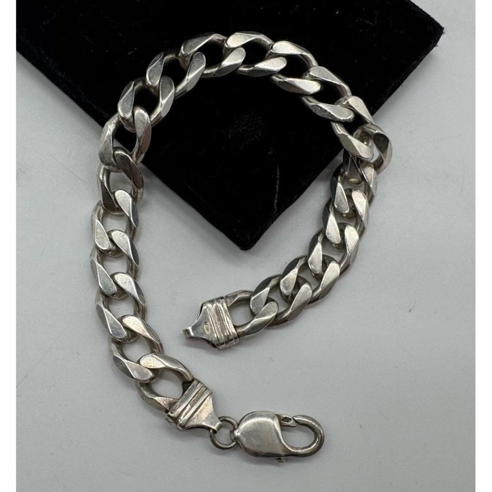 925 Sterling Silver Curb Link Bracelet 12mm Cuban Chain 9.25 Inch Mens Jewelry